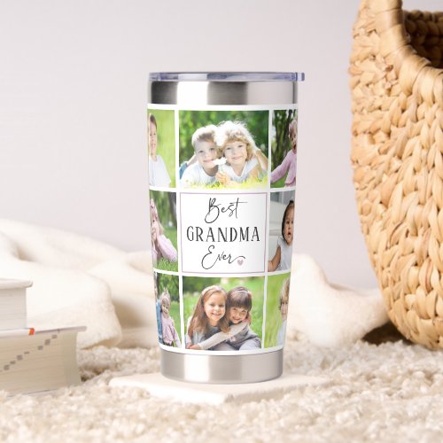 Best Grandma Ever 14 Photo Collage Custom Colors Insulated Tumbler