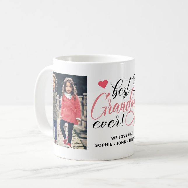 Best Grandma Ever 2 Photo Typography Coffee Mug (Front Left)