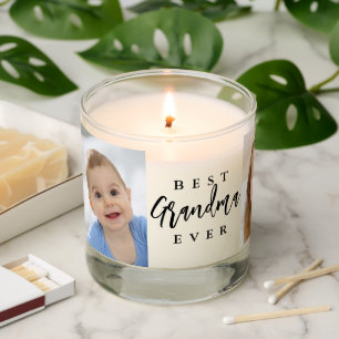 BEST GRANDMA EVER 2 Photos Modern Script Custom Scented Candle