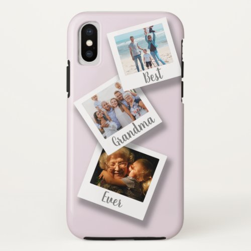  Best Grandma Ever 3 Photo Collage Blush Pink iPhone X Case