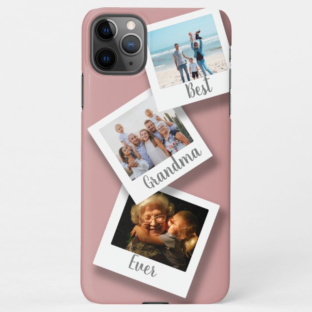  Best Grandma Ever 3 Photo Collage Dusty Rose iPhone Case (Back)