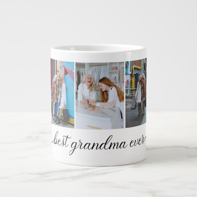 Best Grandma Ever 3 Photo Collage Giant Coffee Mug (Front)