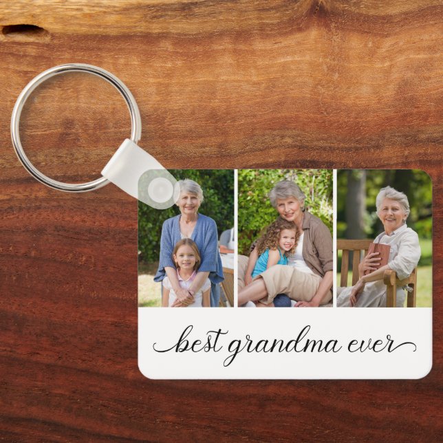 Best Grandma Ever 3 Photo Collage  Keychain (Back)