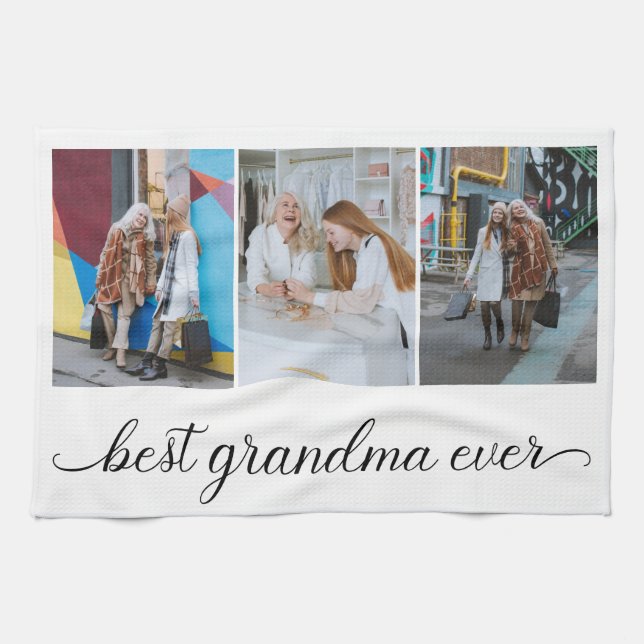 Best Grandma Ever 3 Photo Collage  Kitchen Towel (Horizontal)