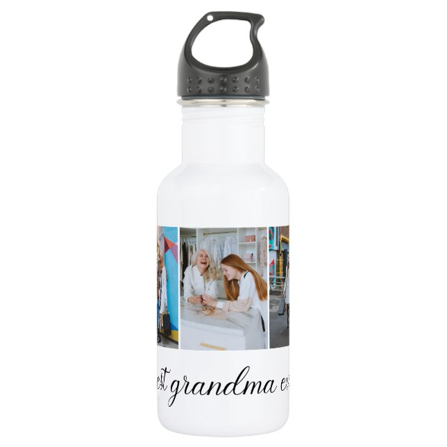Best Grandma Ever 3 Photo Collage  Stainless Steel Water Bottle (Front)