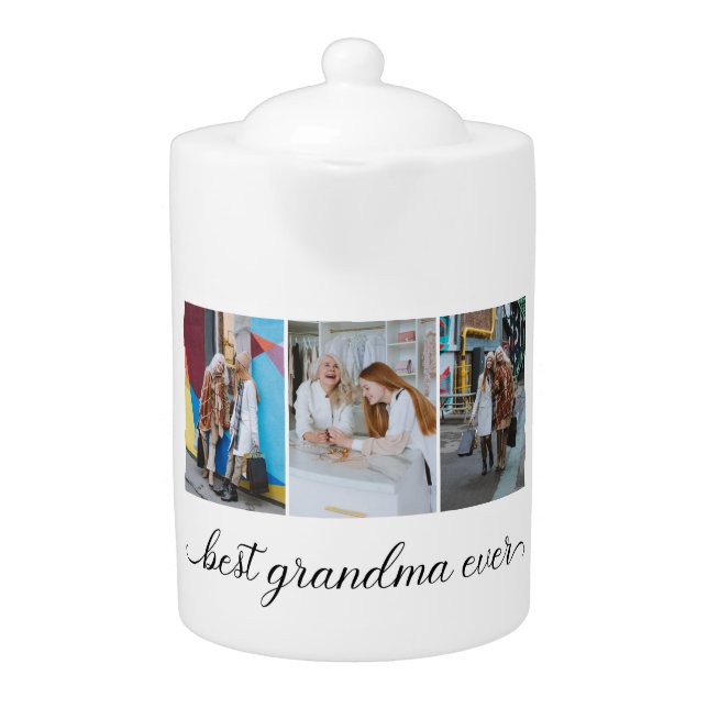 Best Grandma Ever 3 Photo Collage  Teapot (Front)
