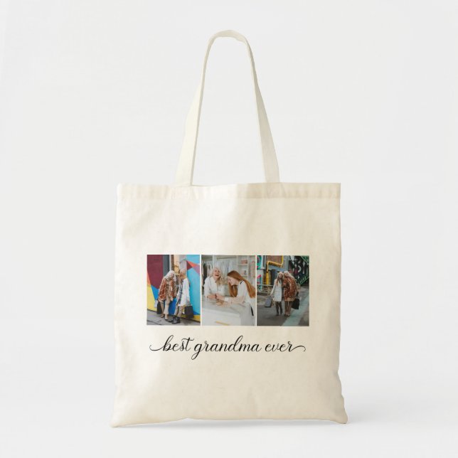 Best Grandma Ever 3 Photo Collage  Tote Bag (Front)