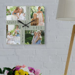 Best Grandma Ever 4 Photo Collage Green Square Wall Clock<br><div class="desc">Chic wall clock for the best grandma ever, with 4 of your favorite photos. The design is lettered with "best grandma ever [year]" in skinny font typography. You can customize the year and also edit "grandma" to nana, gran or grammie for example. The photo template automatically creates the photo collage...</div>