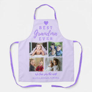 Best Grandma Ever 4 Photo Collage Lavender Purple Apron
