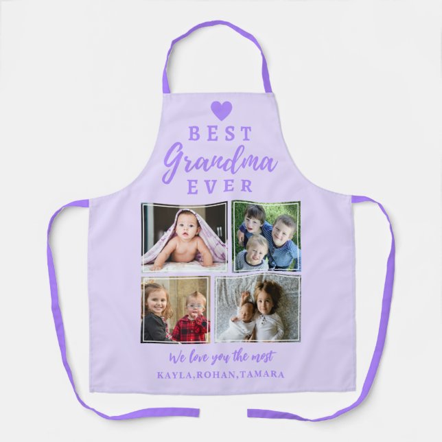 Best Grandma Ever 4 Photo Collage Lavender Purple Apron (Front)