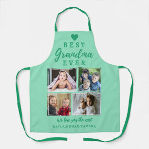 Best Grandma Ever 4 Photo Collage Light Teal Apron