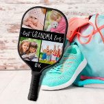 Best Grandma Ever 4 Photo Monogram Your Color Pickleball Paddle<br><div class="desc">Create a personalized photo collage custom color pickleball paddle featuring 4 pictures for the BEST GRANDMA EVER with playful hand-lettered print and modern calligraphy script with her monogram, initials or name in your choice of text font styles and colors and background colors. The sample is shown with white text against...</div>