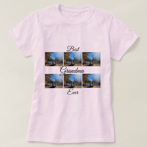 Best Grandma Ever 6 Photo Collage Gift Light Pink  T_Shirt
