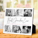 Best Grandma Ever 6 Photo Collage Modern Script Plaque<br><div class="desc">“Best Grandma Ever.” She’s loving every minute with her grandkids. A stylish, simple visual of soft gray handwritten script and soft pink sans serif typography overlay a white background. Add six, cherished photos of your choice and customize the name(s)/message, for the perfect modern, stylish, personalized photo plaque she’ll treasure always....</div>