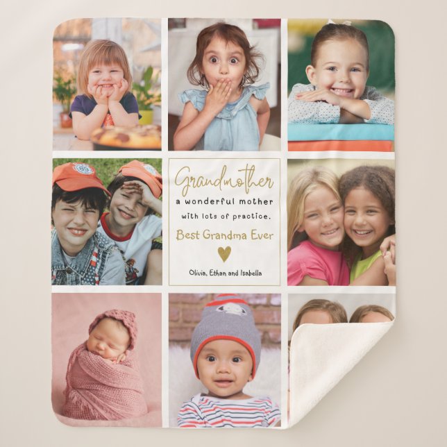 Best Grandma Ever 8 Photo Collage Grandmother Sherpa Blanket (Front)