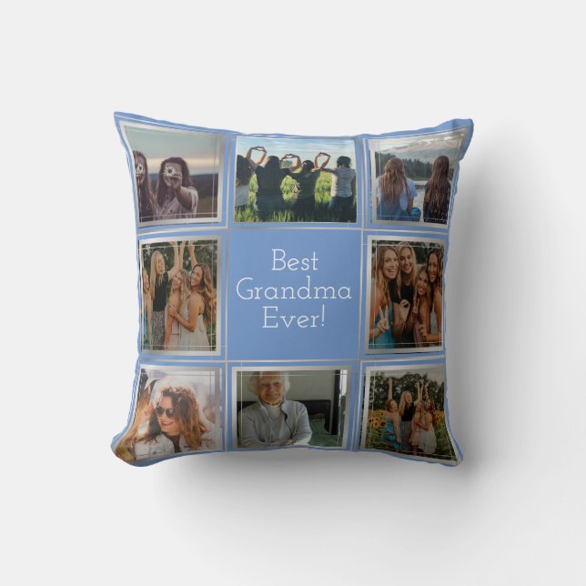 Best Grandma ever.8 photo collage Silver gray Throw Pillow (Front)