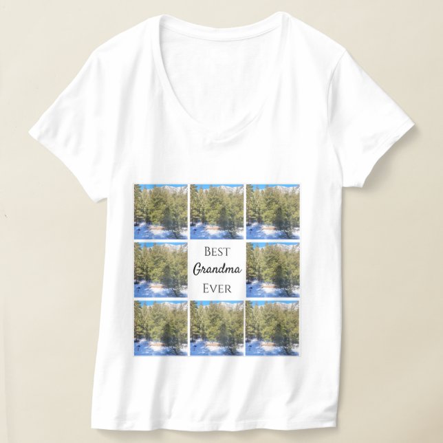 Best Grandma Ever 8 Photo Collage Square Customize T-Shirt (Laydown)