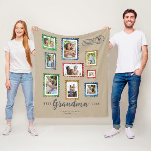 Best Grandma Ever 9-Photo Vintage Stamp Kraft Fleece Blanket