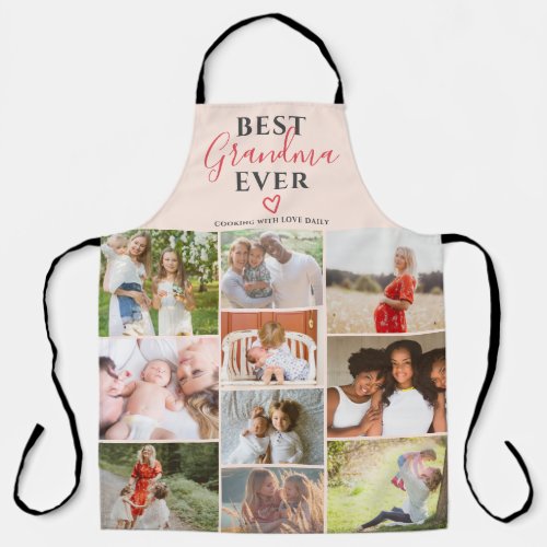 Best grandma ever blush pink 10 photo collage grid apron