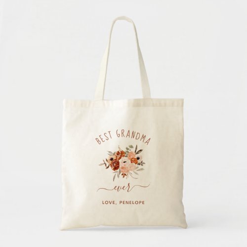 Best Grandma Ever  Boho Terracotta Floral Tote Bag