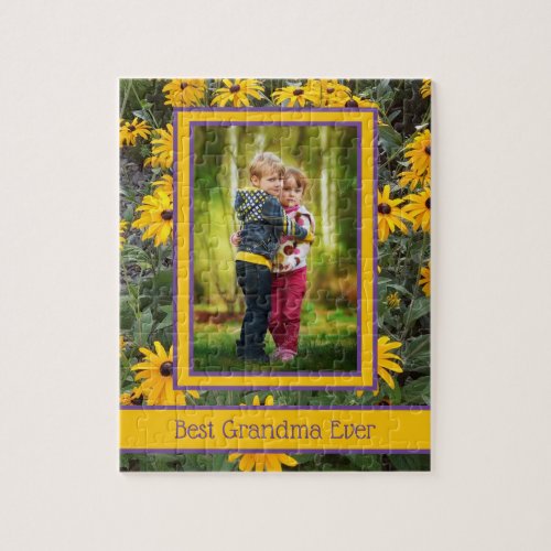 Best Grandma Ever _ Bright Yellow Flowers Photo Jigsaw Puzzle