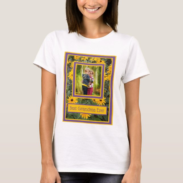 Best Grandma Ever - Bright Yellow Flowers Photo T-Shirt (Front)