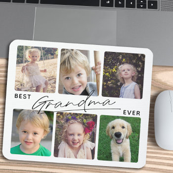 Best Grandma Ever Calligraphy 6 Photo Collage  Mouse Pad by daisylin712 at Zazzle