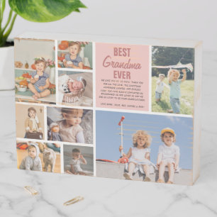 Best Grandma Ever Color Block Photo Collage Wooden Box Sign