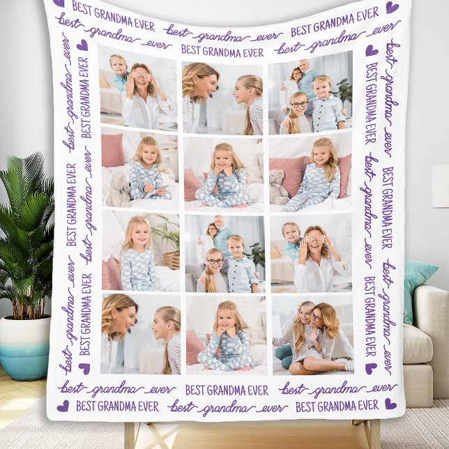 Best GRANDMA Ever Custom 12 Photo Collage Fleece Blanket (Creator Uploaded)