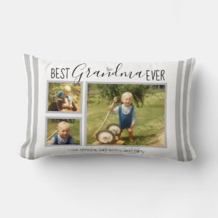 Best Grandma Ever Custom 3 Photo Collage White Lumbar Pillow