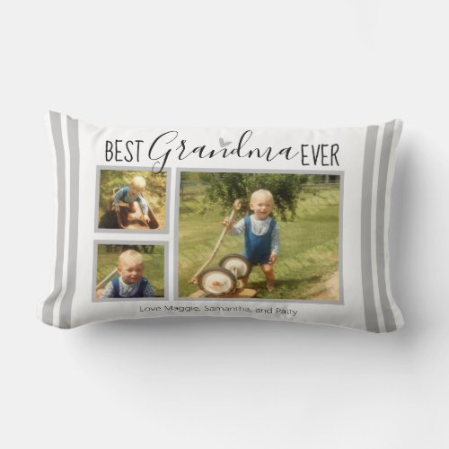 Best Grandma Ever Custom 3 Photo Collage White Lumbar Pillow