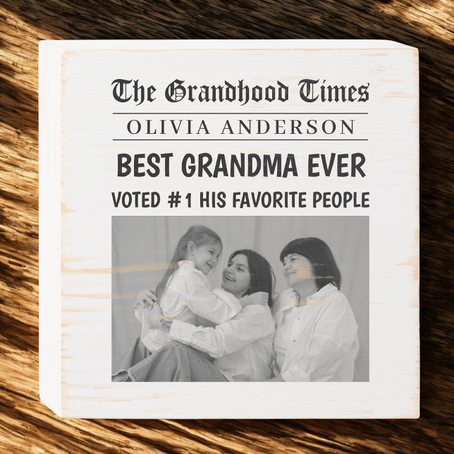 Best Grandma Ever Custom Newspaper Headline Photo  Wooden Box Sign (Creator Uploaded)