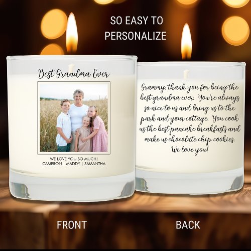 Best Grandma Ever Custom Photo And Text on Back Scented Candle