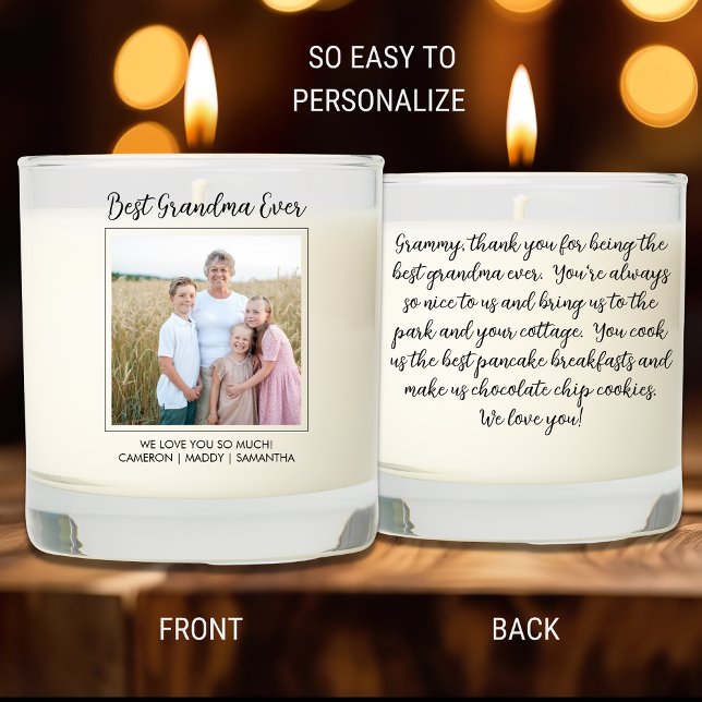 Best Grandma Ever Custom Photo And Text on Back Scented Candle (Creator Uploaded)