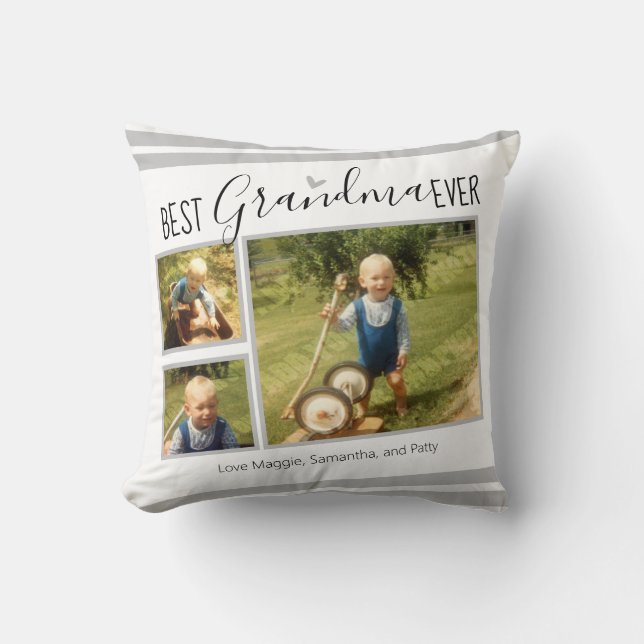Best Grandma Ever Custom Photo Collage White Throw Pillow (Front)