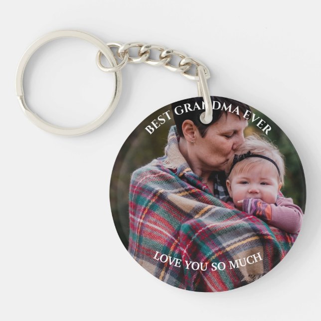 Best Grandma Ever Custom Photo Grandchildren Love Keychain (Front)