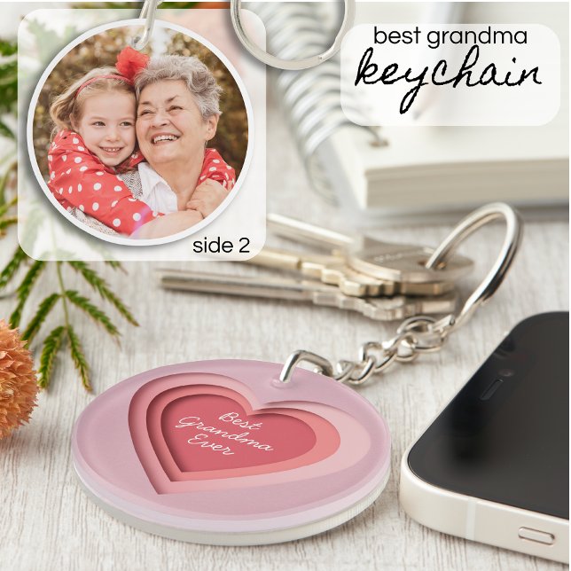 Best Grandma Ever Custom Photo Heart Keychain (Creator Uploaded)