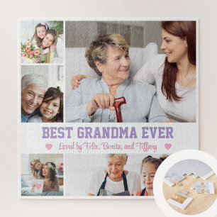 Best Grandma Ever Custom Photo Hearwarming Jigsaw Puzzle