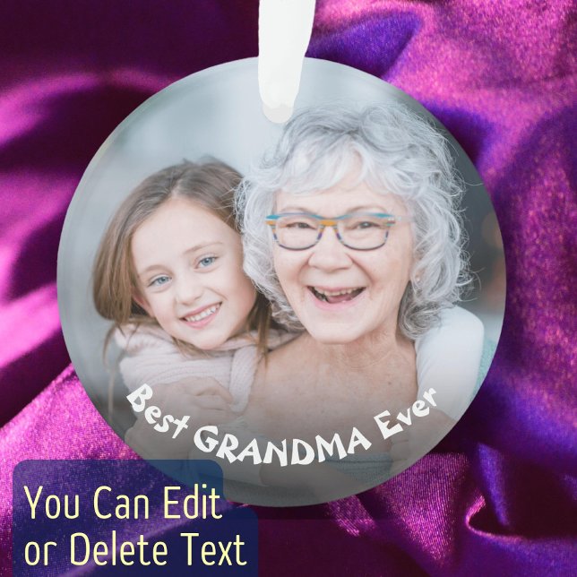 Best Grandma Ever Custom Photo Modern Elegant Ornament (Creator Uploaded)