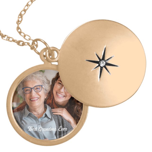 Best grandma ever custom photo mothers day gift gold plated necklace (Front)