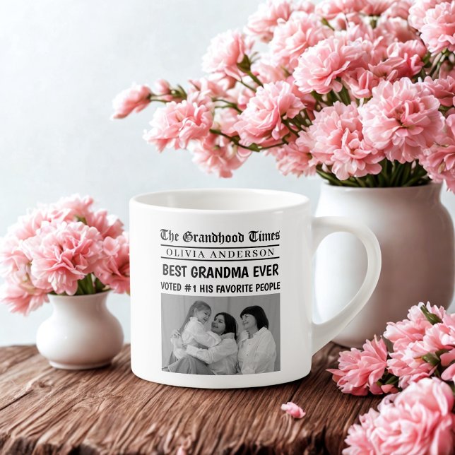 Best Grandma Ever Custom Photo Newspaper Headline  Espresso Cup (Creator Uploaded)