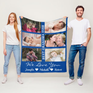 Best Grandma Ever Custom Photos Grandchildren Name Fleece Blanket