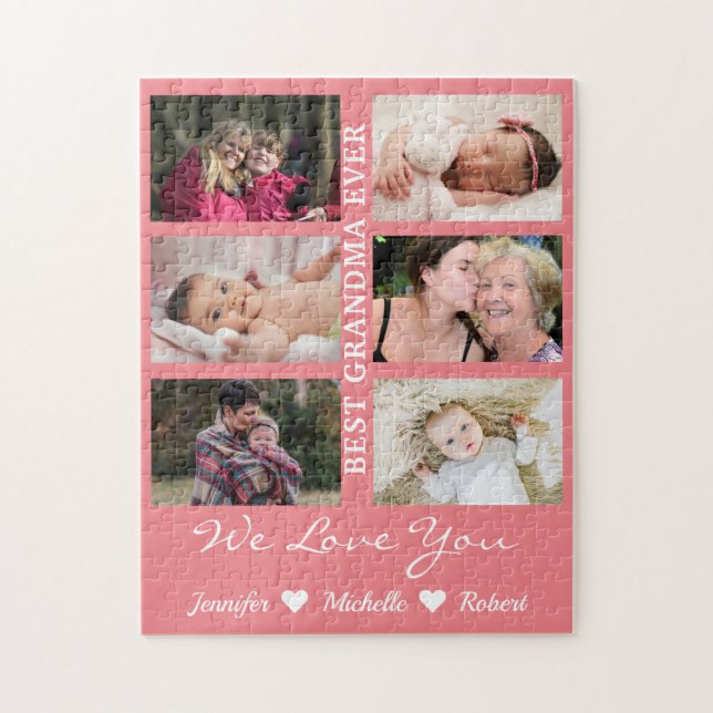 Best Grandma Ever Custom Photos Grandchildren Name Jigsaw Puzzle (Vertical)