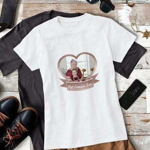 Best Grandma Ever Cute Rose Gold Heart Photo Gift T-Shirt