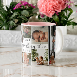 Best Grandma Ever | Elegant Script 8 Photo Collage Two-Tone Coffee Mug