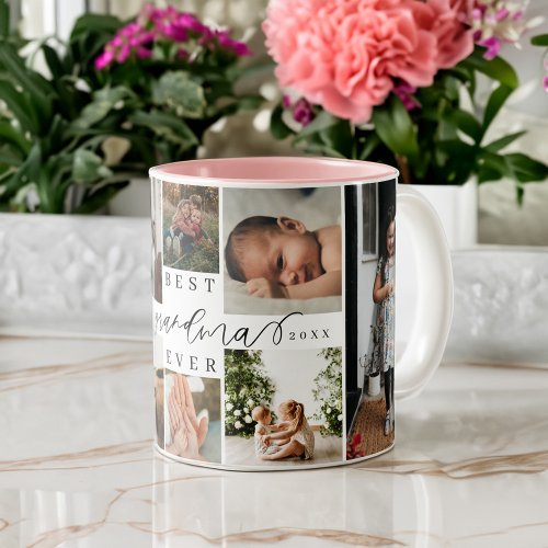 Best Grandma Ever  Elegant Script 8 Photo Collage Two_Tone Coffee Mug