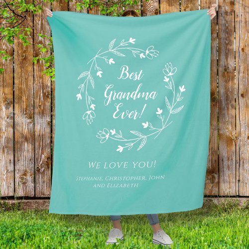 Best Grandma Ever Family Keepsake Grandkids Green  Fleece Blanket