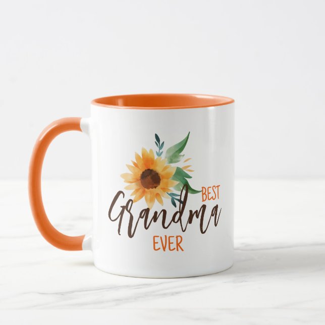 Best Grandma Ever Floral Sunflower Personalized Mug (Left)