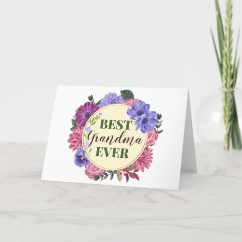 Best Grandma Ever floral wreath Mothers Day card