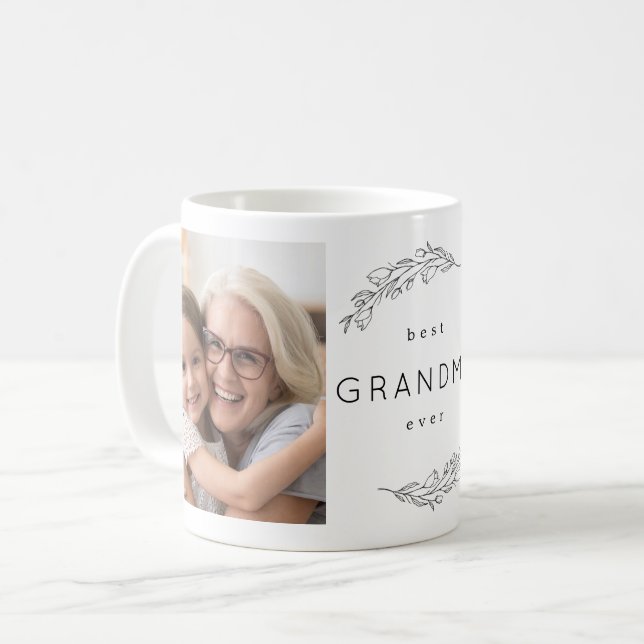 Best Grandma Ever Floral Wreath Photo Coffee Mug (Front Left)